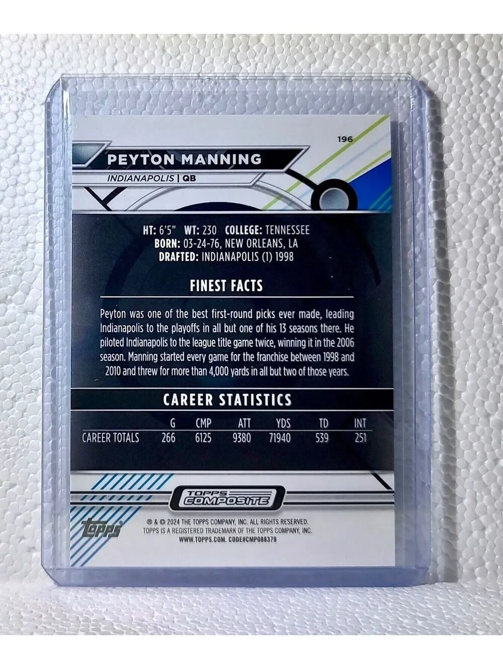 Peyton Manning 2023 Topps Finest NFL #196 Football Card Indianapolis Colts